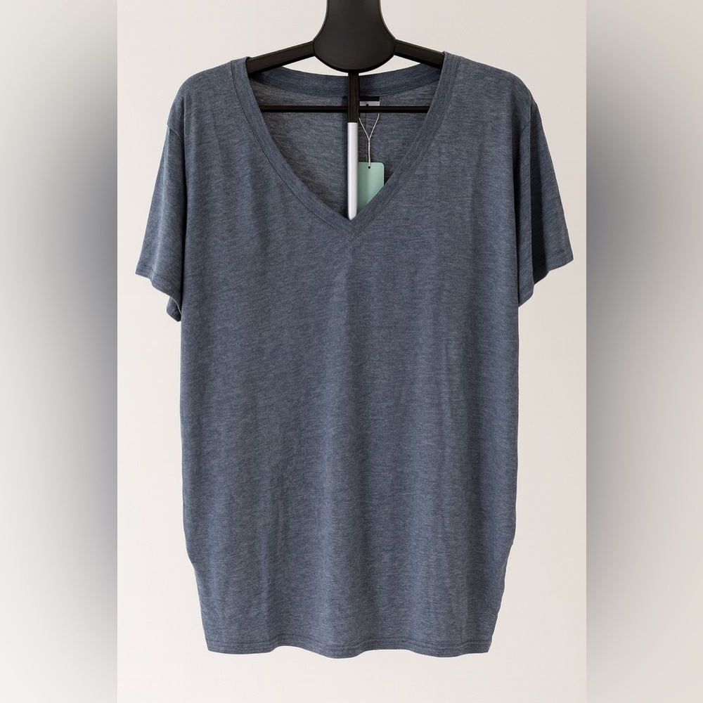 Wiholl Dolman V-Neck Tee NWT Heather Blue Ruched Sides Relaxed XL